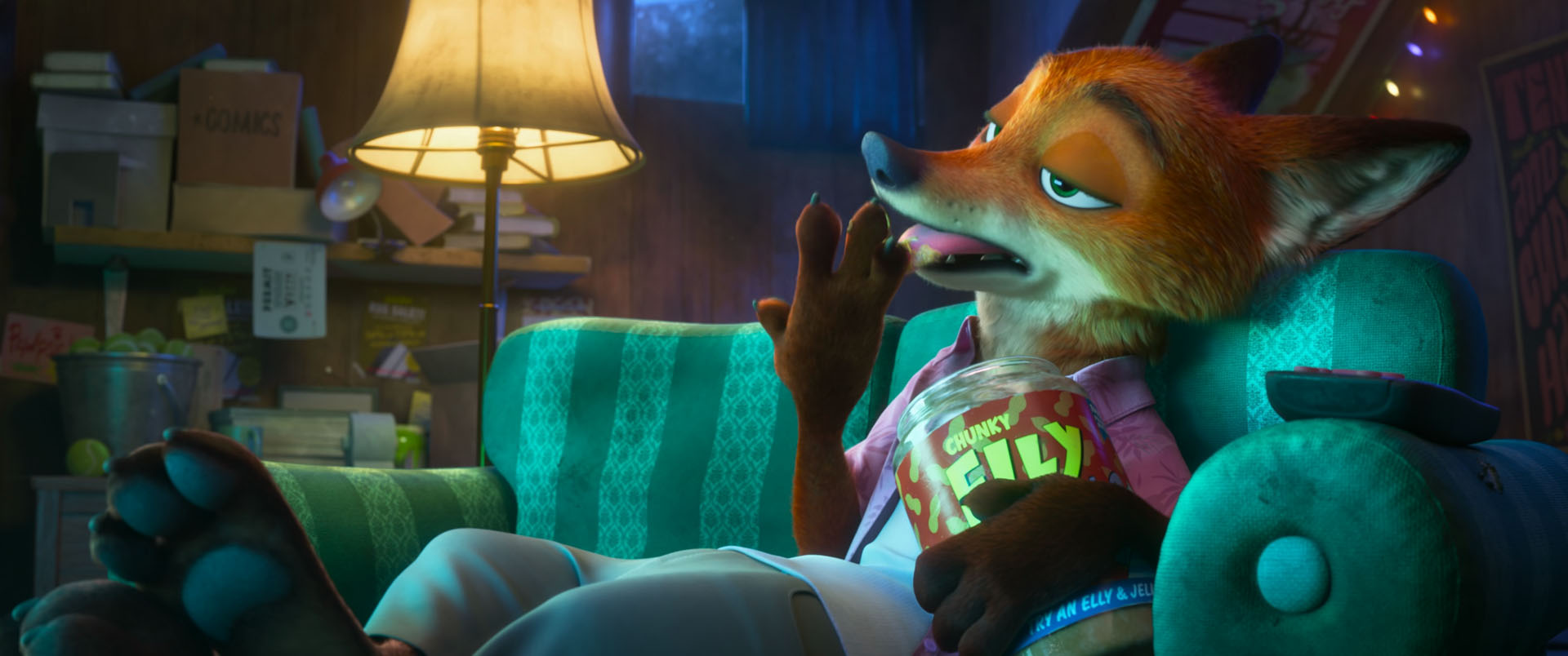 Nick Wilde sensually eating peanut butter. I wish I was on the other end of that phone listening to his fox mouth sounds, mmmnn fuck I wonder how long he has peanut butter breath for after eating that whole jar...