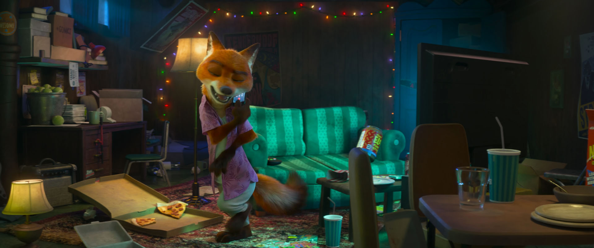 Nick Wilde stood near a pizza box. There's only two slices left and he tells Judy that foxes are solitary. There's no other throat that pizza could have gone down, it's inside Nick, 100%. And he just ordered more, lucky pizza.