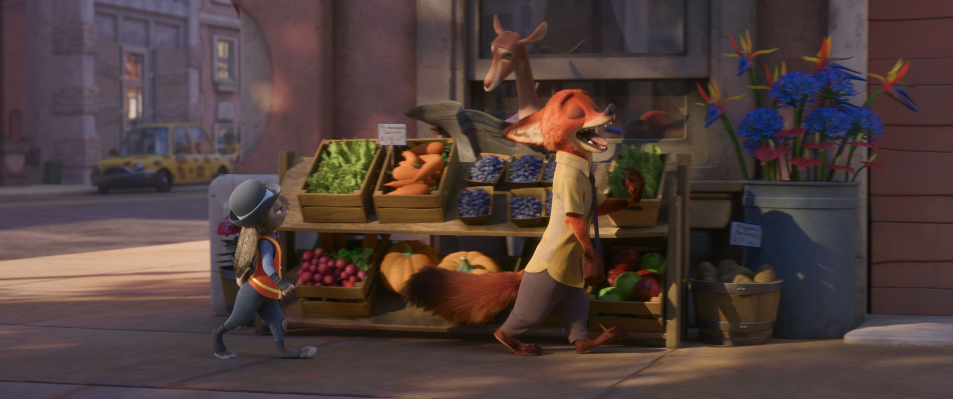 Nick Wilde tossing a blueberry that he just stole from a market stall into his open mouth. The owner of the stall doesn't mind because look where those blueberries are going, mmmhh fuck.